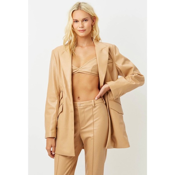 Frankie's Bikinis Jackets & Blazers - FRANKIES BIKINIS Vegan Leather Blazer Womens Small Tan Earth Oversized NWT